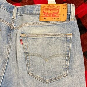 Levi's 501 button fly Light Blue Men's distressed Jeans hard to find size 36x29